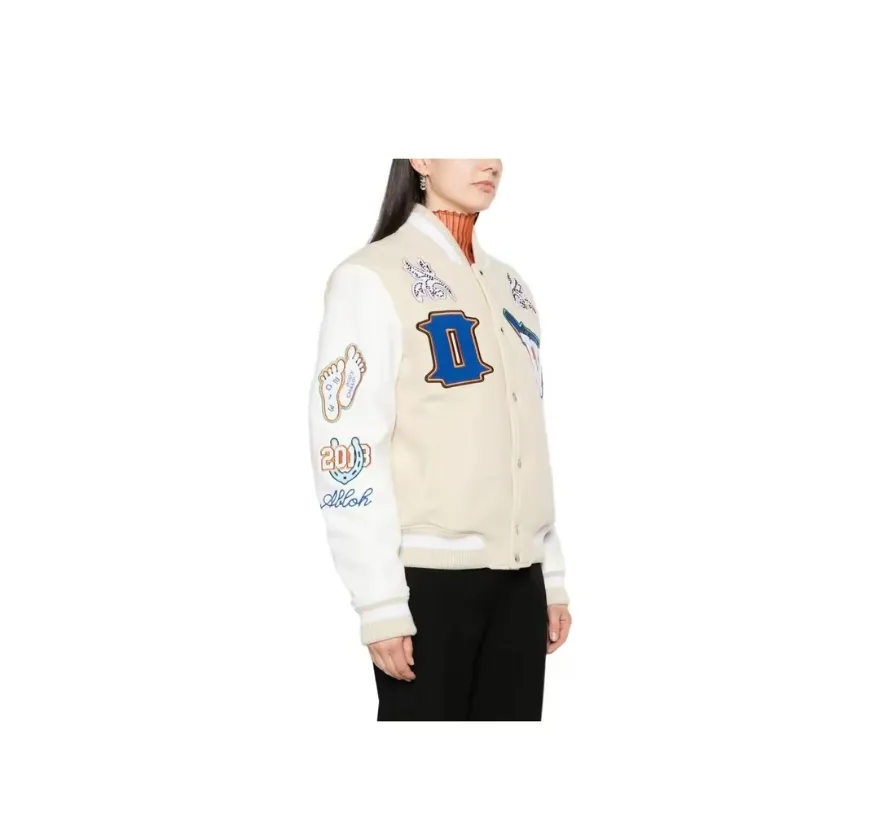 ♻️💯Reference model picture for the upper body❤️Top tested version off white Heavy embroidery patchwork leather high temperature hot crystal diamond baseball uniform male and female couple star same style (⚠ Original button molding and customization, patch embroidery and color matching) Original packaging and original label🔍 Full set of accessories customized, packaging elevators are purchased from the original factory, all hardware parts are molded and customized, and the fabric color components are restored one to one The fabric is made of 65% wool, 15% natural silk, 10% spandex and 10% velvet, mixed and custom-woven. The total weight is more than 900 grams! And the most important thing is its color fastness, it will never fade! -The embroidery uses an imported towel embroidery machine. Each pattern is first embroidered on the fabric, and then engraved with an infrared laser, and then fixed with a sewing machine. The whole garment is labeled in many places, one is flat embroidered, and the large pattern on the back is directly embroidered on it. This dress has 4 different embroidery techniques⚠ -The sleeves are all made of two-layer pebbled fabric, which is processed, shaped, colored, washed, and the texture retains the original grain structure! Thick, plump and round! -The processing technology is extremely complex, the pieces are neatly spliced ​​and aligned, and the entire garment has precise wiring density. Gender-neutral style. Loose version. Self-conscious quality control. Details determine success or failure. Size: S M L XL P: 680